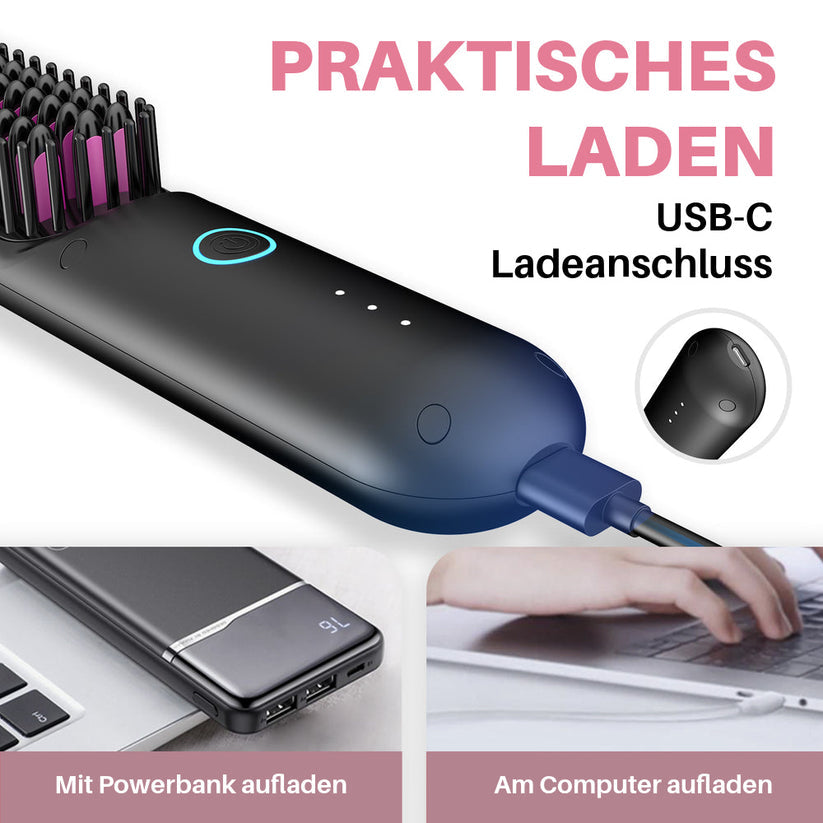 DermaSoul Tragbare Bürste – Glätten, Locken, Trocknen